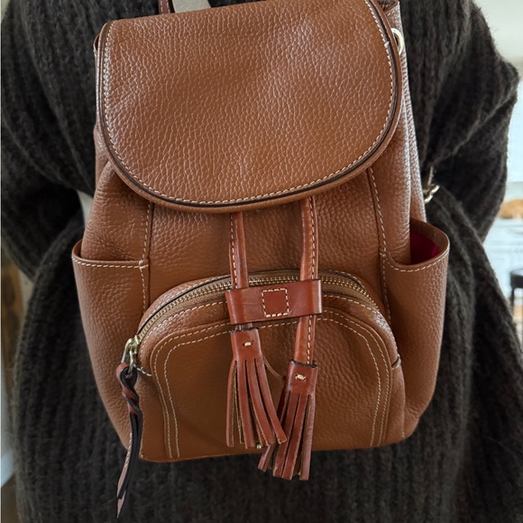 Dooney & Bourke Handbags - Dooney & Bourke Brown Leather Backpack with Tassels